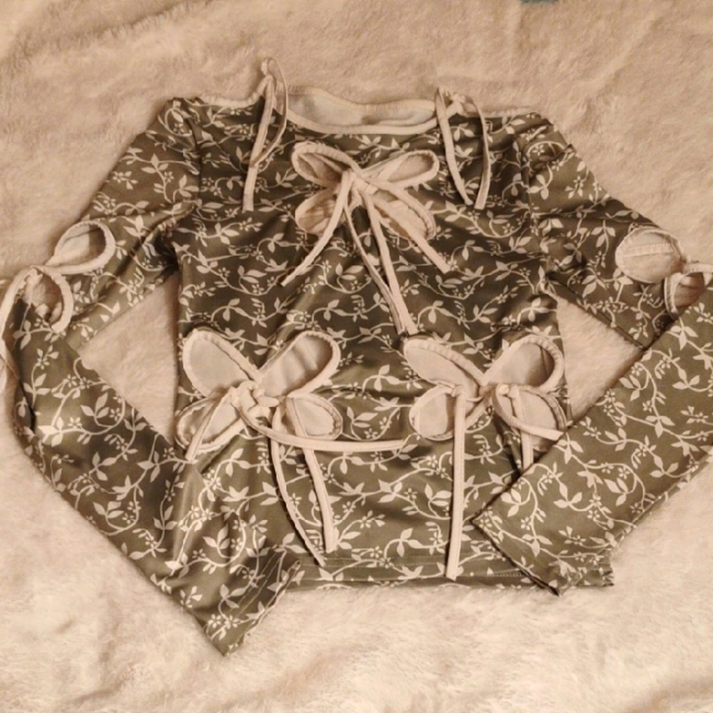 Floral Shirt with Cut Out Tie Accents